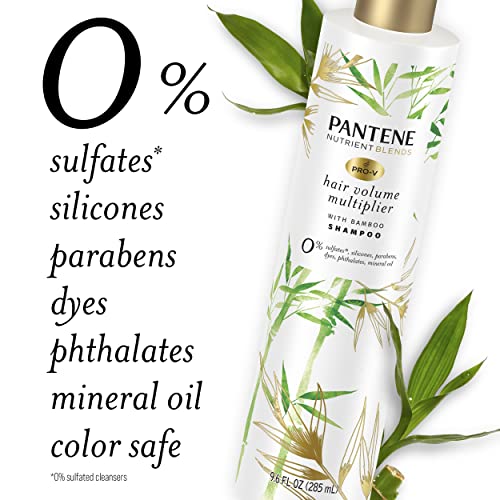 Pantene Sulfate Free Shampoo, Volumizing shampoo for fine or flat hair with Bamboo, Color Safe, 9.6 oz