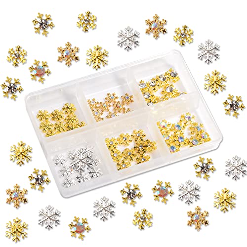 60PCS 3D Christmas Nail Charms, Christmas Snowflake 3D Nail Rhinestones AB Diamond Gems Alloy Winter Snowflake Charms Nail Art Decoration Supplies for DIY Nails Jewelry Craft