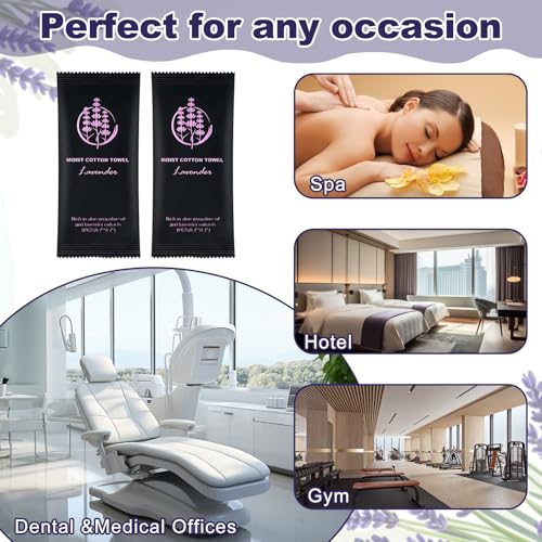 Moist Cotton Towel Bulk Moist Towelettes Individually Wrapped,White Towel Services,Refreshment Pre Moistened Towels for Dentist Travel Sport Party Hotel £¨Lavender,100)