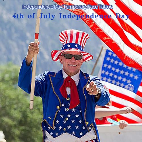 4th of July Face Tattoo Stickers for Kids Adults, 10 Sheets Independence Day Temporary Tattoo Red White Blue USA Flag Patriotic Party Supplies Fake Tattoos for Eye Makeup Face Decor