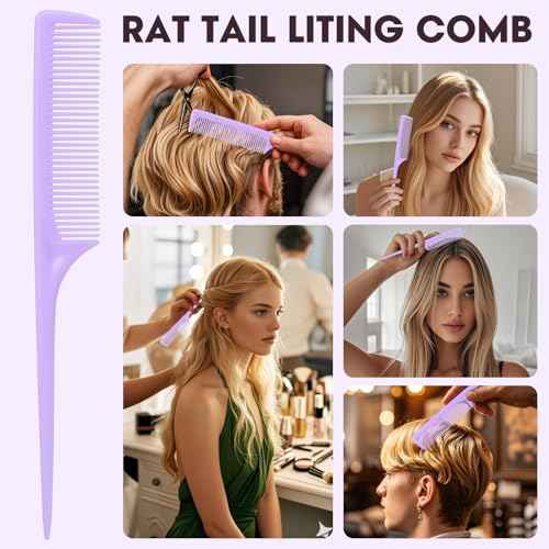Rat Tail Comb Set-3Pcs Rat Tail Hair Teasing Fine Tooth Combs for Women Girls, Parting &Hair Styling Tools(Black Pink Purple)