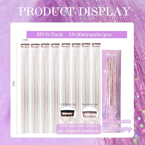 Hersun Pink Hair Tinsel Kit - 8 Clip-In Strands, 20in