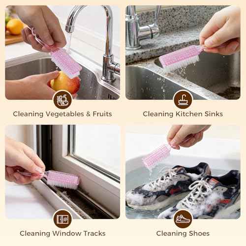 Nail Brush for Cleaning Fingernails, Larbois 4 Pack Deep Cleaning Fingernail Brush for Cleaning Nail Scrubber Brush Heavy Duty Foot Brush Handle Grip Nail Brushes for Toes and Fingernails