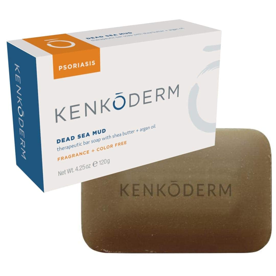 Kenkoderm Psoriasis Dead Sea Mud Soap with Argan Oil & Shea Butter, 4.25 oz, 1 Bar, Dermatologist Developed Skin Care for Soothing & Moisturizing Psoriasis Eczema & Rosacea, Fragrance & Color Free