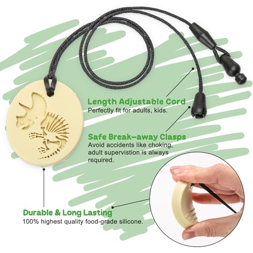 MISSLILI Dinosaur Sensory Chew Necklace - BPA-Free Silicone for Autism & ADHD