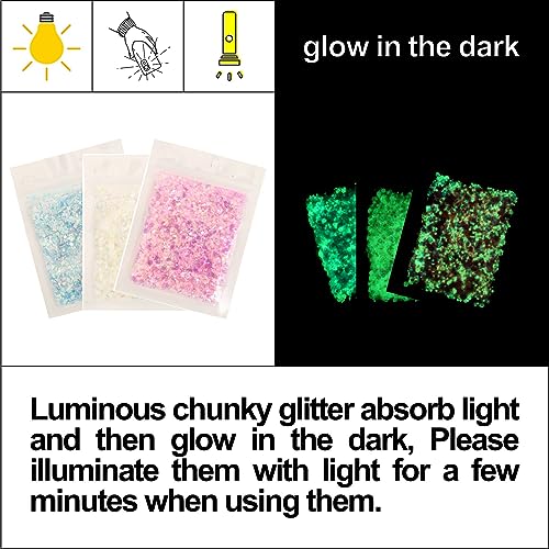 Noctilucent Face Gems, 12Pcs Luminous Face Jewels Rhinestones Stickers and 15g Chunky Glitter Glow in The Dark for Face Eye Glow Make up Festival Dress-up Face Jewelry Rave Accessories Party Supplies