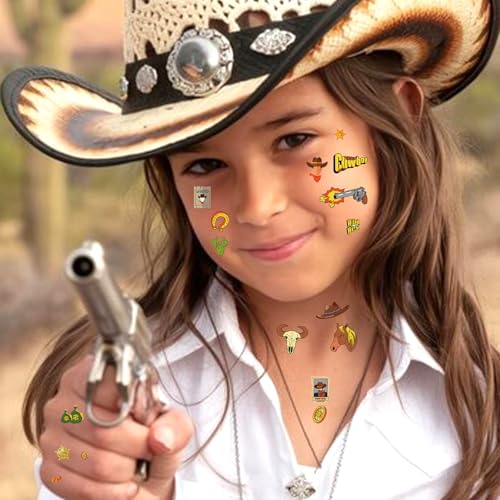 Hying 12 Sheets Cowboy Temporary Tattoos Waterproof Western Party Stickers