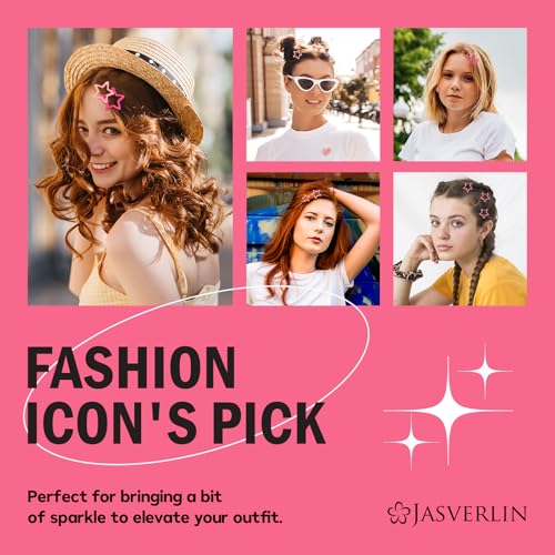 JASVERLIN Pink Star Snap Hair Clips, 36-Pc Y2K Set