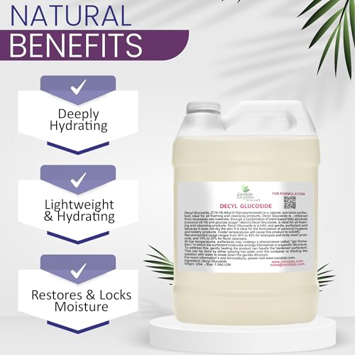 Cocojojo Decyl Glucoside Natural Surfactant - Surfactants for Soap Making, Lauryl Glucoside, DIY Shower Gel, Skin Care, Body and Face Wash, Plant Derived, Natural - 1 Gallon (Pack of 1)
