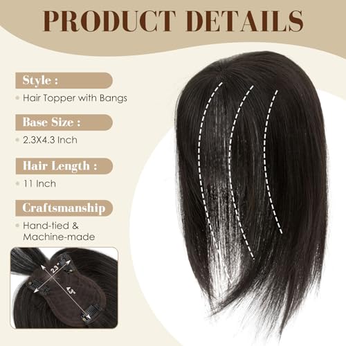 S-noilite 12-Inch Human Hair Topper with Bangs - Jet Black
