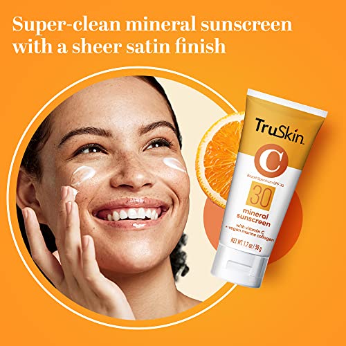 TruSkin Mineral Face Sunscreen SPF 30 – Broad Spectrum Mineral Sunscreen for Face with Zinc Oxide, Vitamin C & Vegan Marine Collagen – Lightweight Sunscreen for Sensitive Skin, 1.7 fl oz