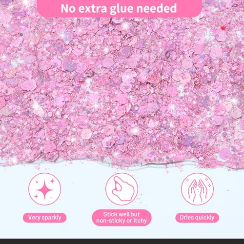 Holographic Glitter Gel, 12 Colors - Face, Body & Hair