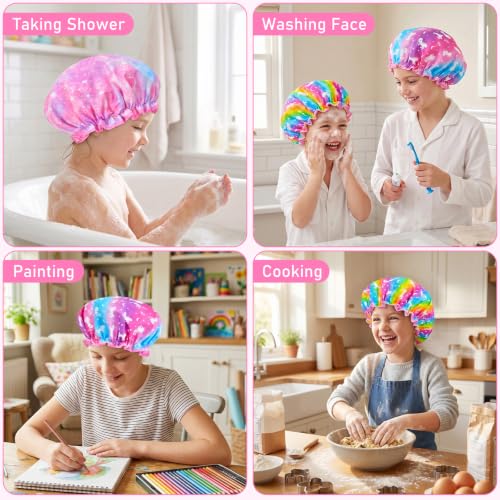 Kids Shower Cap 3-Pack - Waterproof Adjustable Hair Cover
