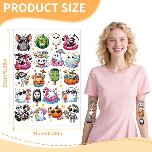Summer Halloween Temporary Tattoos - 8 Sheets, 160+ Designs