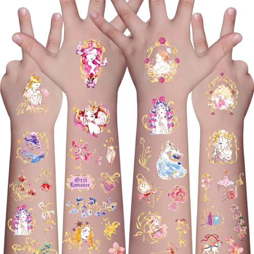 Gold Foil Fairy Tale Temporary Tattoos for Kids - 80 Metallic Styles