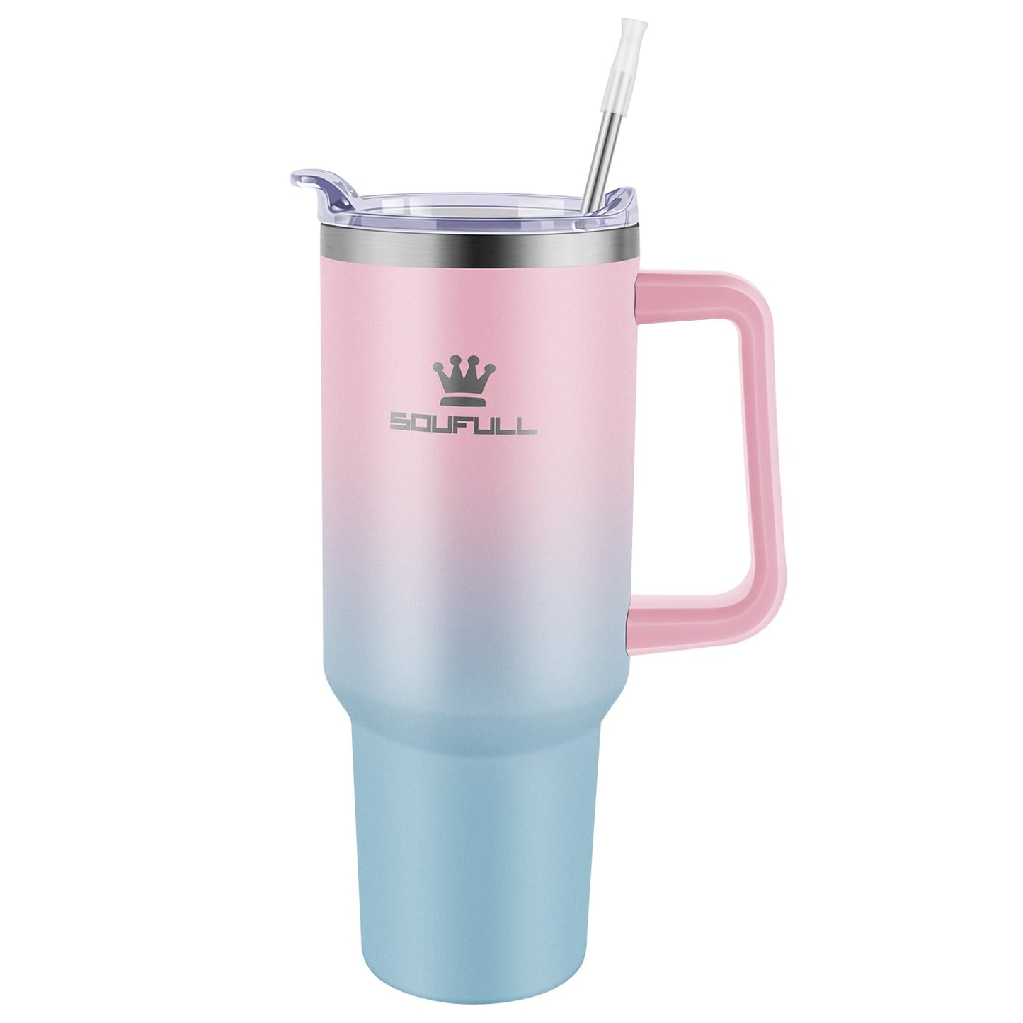 40 oz Tumbler with Handle and Straw Lid, 100% Leak-proof Travel Coffee Mug, Stainless Steel Insulated Cup For Beverages, Keeps Cold for 34Hrs or Hot for 10Hrs, Dishwasher Safe (PinkBlue)