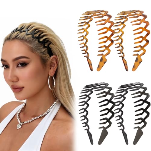 AHONEY 4 Pack Zig Zag Headbands with Teeth Non-Slip