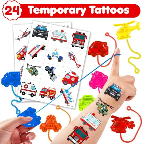 48-Piece Emergency Vehicle Party Favors Set with Stick Hands & Tattoos