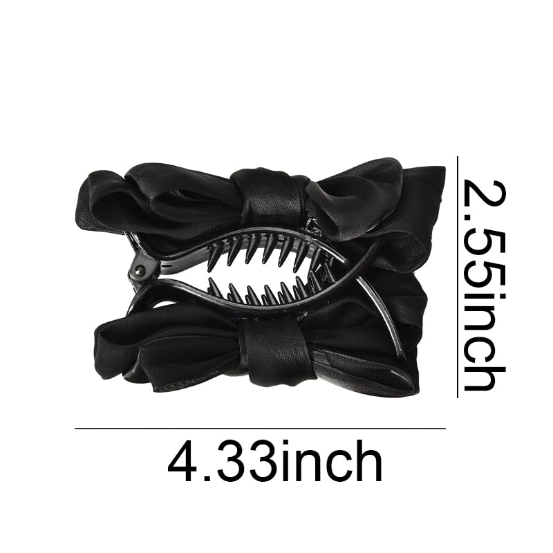 Black Hair Accessories: Silky Satin Banana Hair Clips, Ponytail Holders, Claw Clips, Bun Decorations with Large Bow Knot Barrettes for Women and Girls