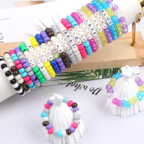 Auvoau 1000Pcs Pony Beads Bracelet 9mm Rainbow Plastic Barrel Pony Beads for Necklace,Hair Beads for Braids for Girls,Key Chain,Jewelry Making (Multicolor)