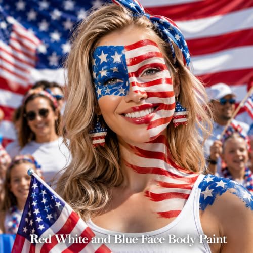 Red White Blue Face Paint 7.1 oz – Water Based 4th of July Makeup