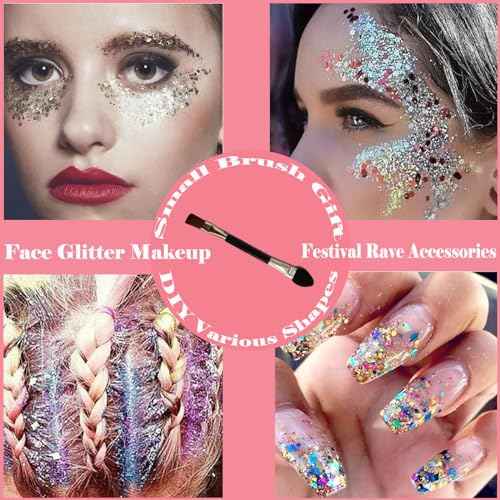 Body Glitter Face Glitter Gel: Singer Concerts Disco Festival Rave Accessories Face Glitter Makeup 150ml Chunky Sequins Mermaid Face Body Hair Glitter Gel (White&Silver&Pink)