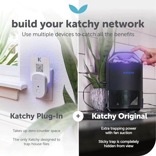 KATCHY Indoor Plug-in Insect Trap - Catcher & Killer for House Flies, Mosquitoes, Fruit Flies, Gnants, and Mosquitos - Chemical-Free, Eco-Friendly, Easy to Clean (1 Pack with 4 Glue Boards)