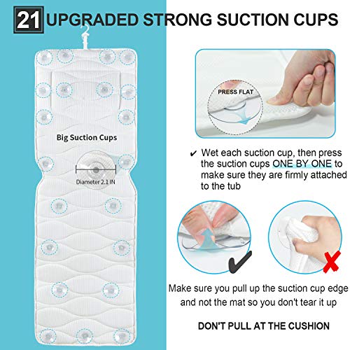 Full Body Bath Pillow with 21 Suction Cups & Mesh Bag