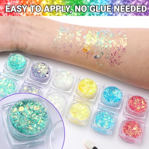 Glow in Dark Glitter Gel Set - 6 Colors UV Blacklight