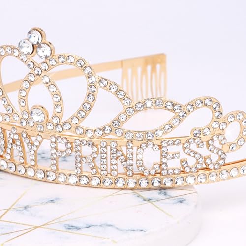 CIEHER Gold Birthday Princess Crown for Girls Women Princess Birthday Decorations Princess Birthday Gifts Princess Party Favors