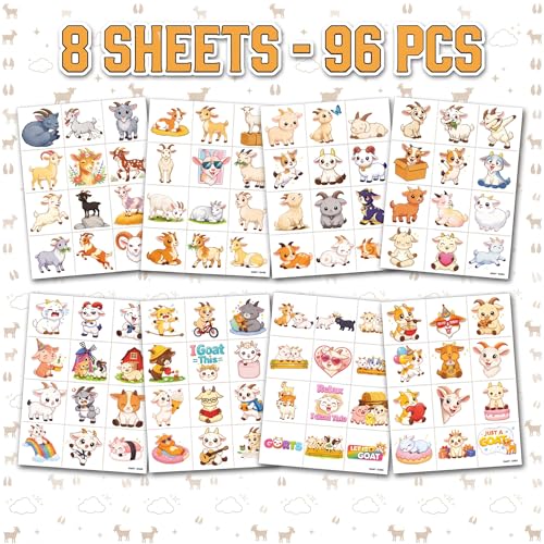96 PCS Goat Temporary Tattoos for Kids