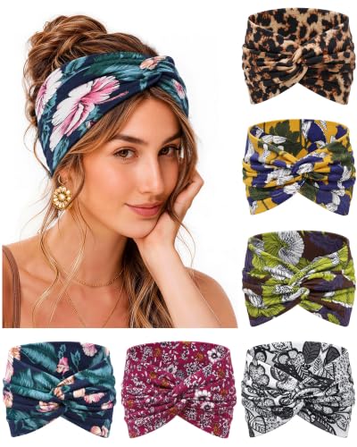 REOTECALL Extra Wide 7.08in Headbands 6-Pack Non-Slip Boho Twist Cross Hair Bands Yellow