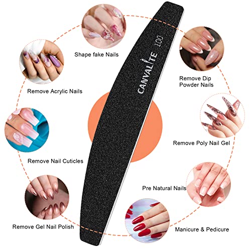 Canvalite 40 PCS Nail File 100/180 Grit Peel and Stick Nail Files Replaceable Emery Boards Reusable Nail File for Acrylic Nails Professional for DIY Salon Use