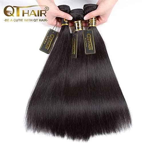 QTHAIR 16A Straight Human Hair 100% Unprocessed Brazilian Virgin Straight Hair Weave Brazilian Straight Hair Extensions (18" 20" 22",300g,Natural Black)