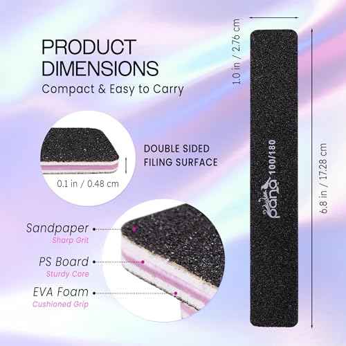 10PCS Jumbo Size PANA Professional Double Sided Nail Files - Black, 100/180 Grit - Emery Board Nail Buffering File Manicure Pedicure Nail Polisher Washable