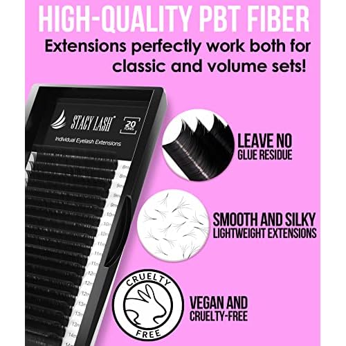 Eyelash Extensions J Curl by Stacy Lash/Black Individual Mink Lashes Supplies (0.15mm, 11mm)