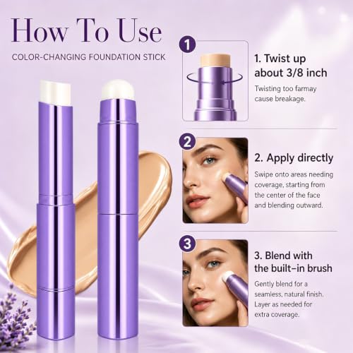 2-in-1 Foundation Stick with Brush, Color-Changing