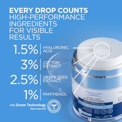 Dernier Night Moisturizer Gel for Face with Hyaluronic Acid and Pantenol ? Repairing Anti-Aging Treatment Smooths Fines Lines and Wrinkles, Moisturizes Balances Protects and Repairs (1.7 fl Oz)
