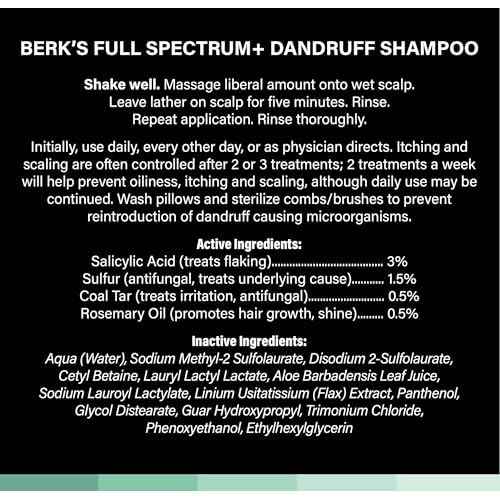 Berk's Full Spectrum Dandruff Shampoo with Coal Tar, Salicylic Acid, Sulfur, and Rosemary Oil, 8 Fl Oz (4-pack)