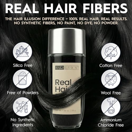 Hair Illusion Black Real Hair Fibers - 38g Thinning Hair Cover
