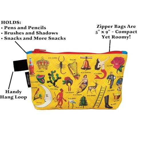 The Unemployed Philosophers Guild Loter?a Bag - With Iconic Illustrations, 9" Canvas Zipper Pouch for Pencils, Tools, Cosmetics, Toiletries and More