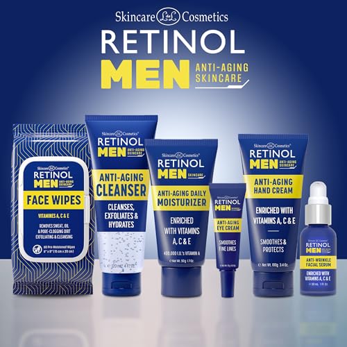 Retinol Men Facial Serum - Vitamin-Enriched, Smooth Fine Lines & Wrinkles + Retinol Men Gel Cleanser Gently Exfoliates skin for Improved Texture