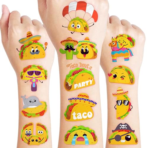 96 PCS Taco Temporary Tattoos for Kids - Mexican Fiesta Party Favors