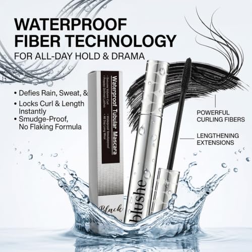 Blushe Waterproof Fiber Mascara with Metal Wand for Volume & Length