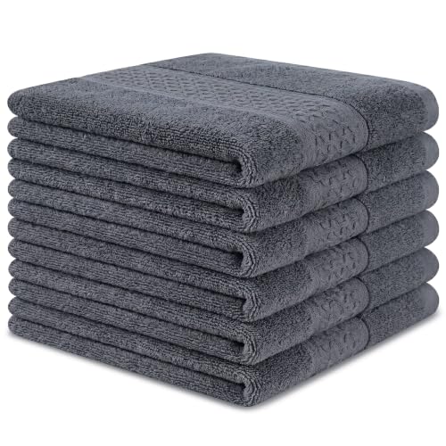 100% Cotton Washcloths 12x12 Inch 6 Pack Grey