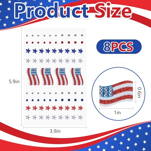 Patriotic Face Gem Stickers 8 Sheets 4th of July