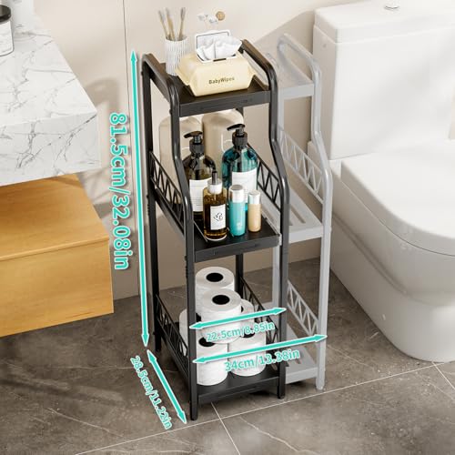 HapiRm 3-Tier Narrow Bathroom Shelf Organizer - Expandable Metal Rack