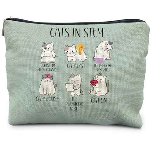 Chemistry Cat Makeup Bag, Science Chemistry Teacher Gifts, Science Gifts for Women, Cats in STEM Cosmetic Bag