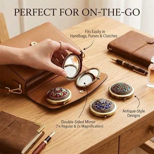 Vintage Foldable Double-Sided Makeup Mirror - Portable Metal Design
