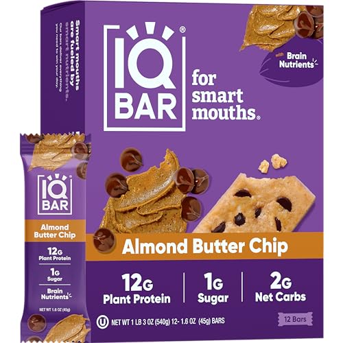 IQBAR Brain and Body Plant Protein Bars - Toasted Coconut Chip - 12 Count, Low Carb, High Fiber, Gluten Free, Vegan Snacks - Low Sugar Keto Energy Bar